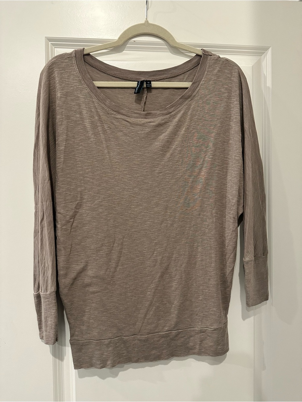 Cynthia Rowley Taupe Long Sleeve Scoop Neck Top